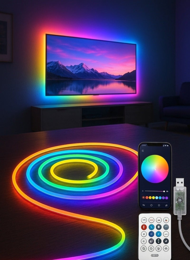 الثريات 5 أمتار شريط نيون ذكي بإضاءة RGB متعددة الألوان، يمكن التحكم عبر التطبيق، مقاوم للماء، مناسب للمنازل والفنادق وخلف الشاشات والممرات، مع جهاز تحكم عن بعد - Image 3