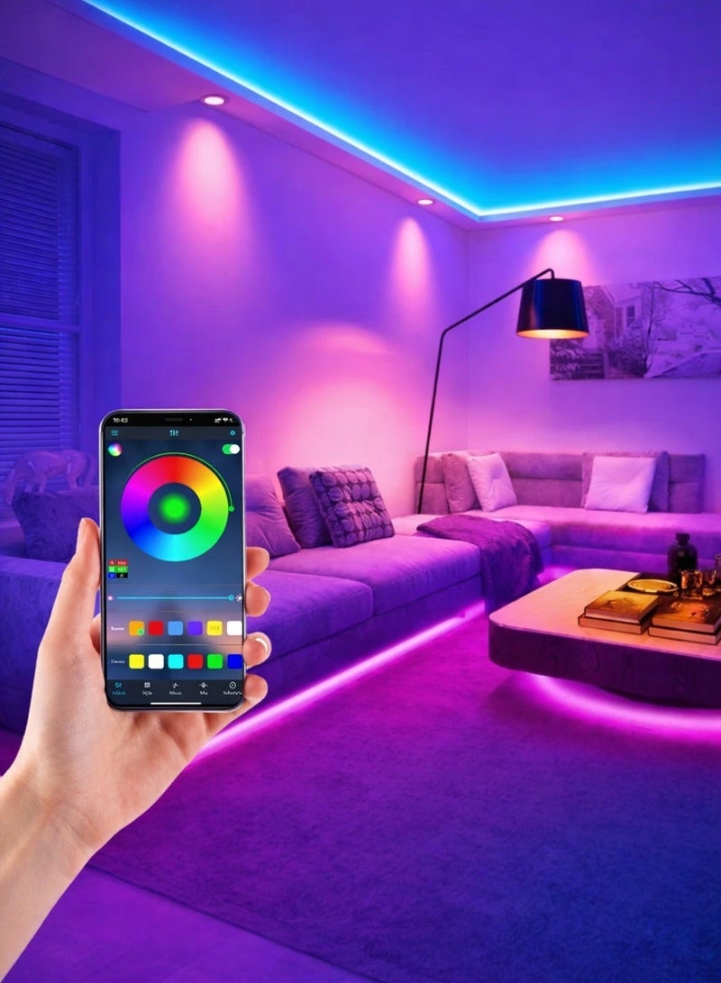الثريات 5 متر شريط إضاءة نيون LED RGB ذكي USB – تحكم بلوتوث وتطبيق الهاتف – 16 لون مع مؤثرات إضاءة – ريموت – إضاءة خلف التلفاز والغرف - Image 3