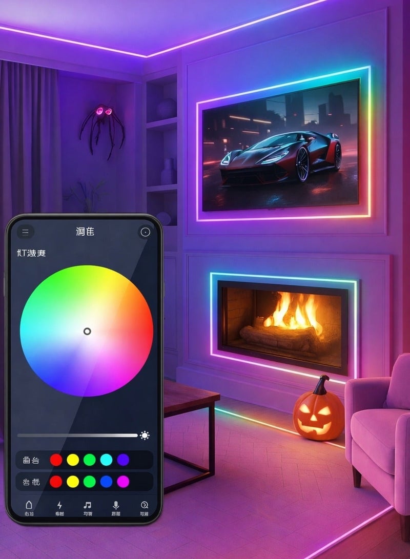 الثريات 5 متر شريط إضاءة نيون LED RGB ذكي USB – تحكم بلوتوث وتطبيق الهاتف – 16 لون مع مؤثرات إضاءة – ريموت – إضاءة خلف التلفاز والغرف - Image 2