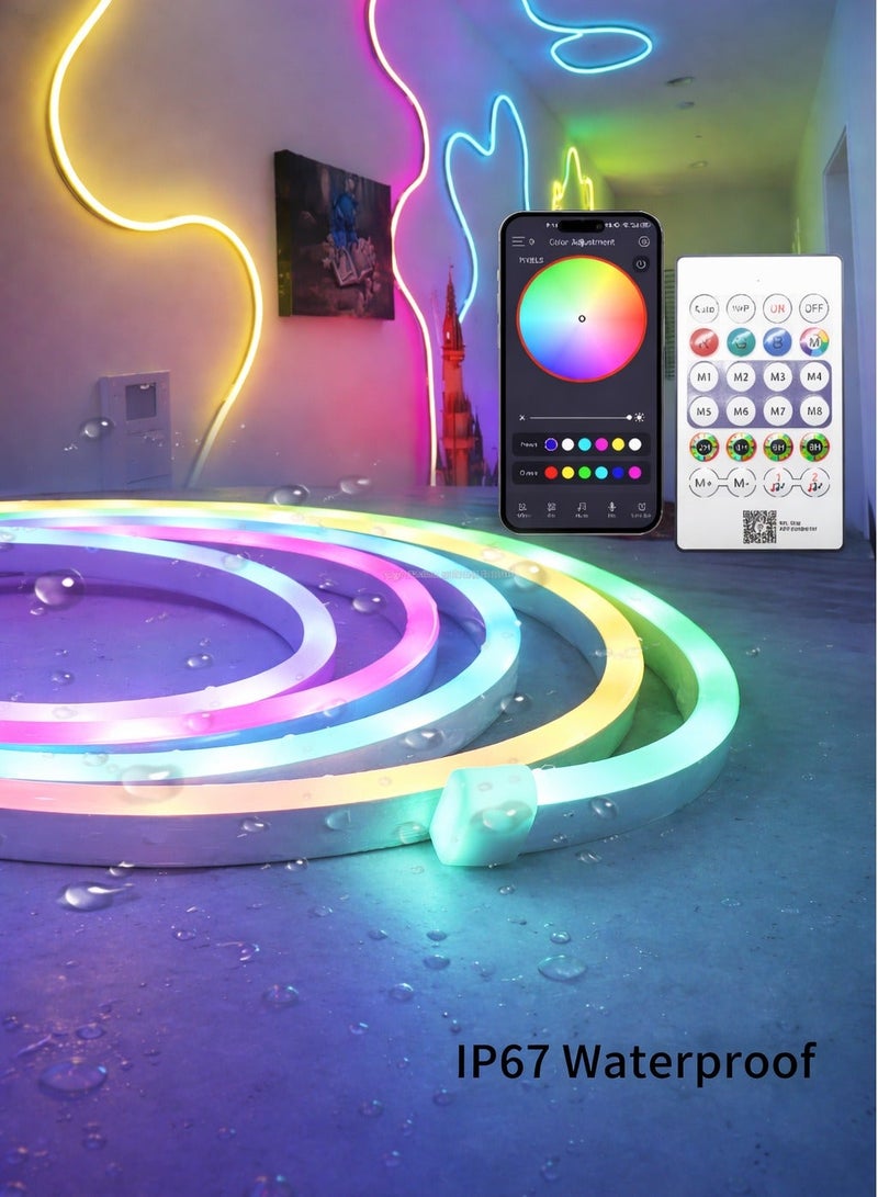 الثريات 5 متر شريط إضاءة نيون LED RGB ذكي USB – تحكم بلوتوث وتطبيق الهاتف – 16 لون مع مؤثرات إضاءة – ريموت – إضاءة خلف التلفاز والغرف - Image 1