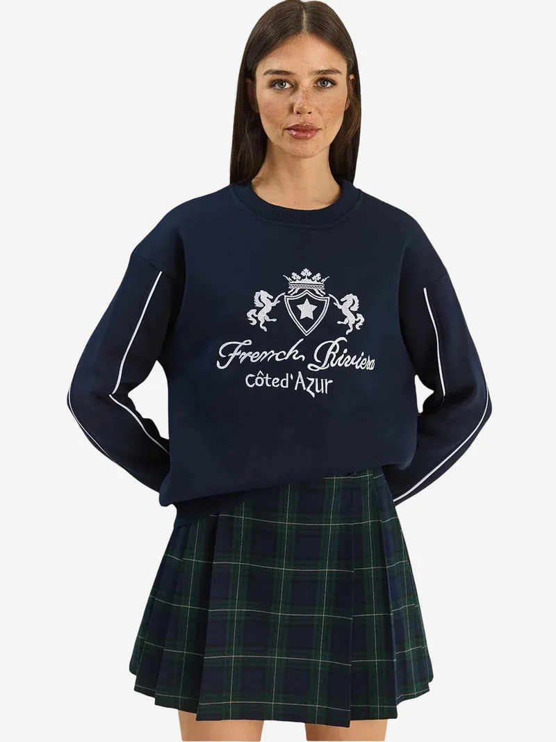 Bianco Lucci LUCCI Crew Neck Embroidered Sweatshirt