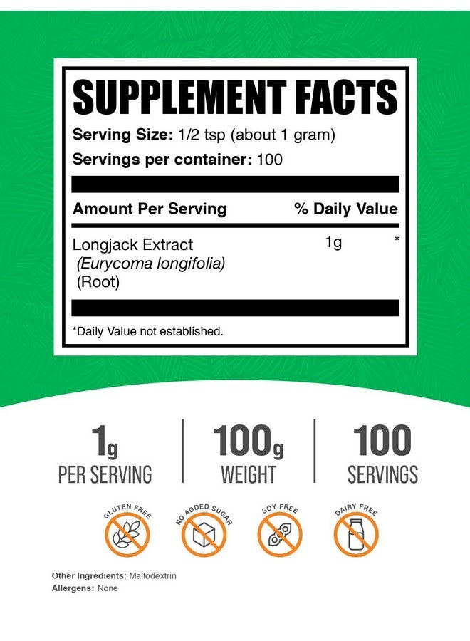 BulkSupplements مسحوق مستخلص لونغ جاك من بولك سابليمنتس - مستخلص تونغكات علي، تونغكات علي للرجال والنساء - خالي من الجلوتين، 1 جرام لكل حصة، 100 جرام (3.5 أونصة) (عبوة من 1) - Image 2