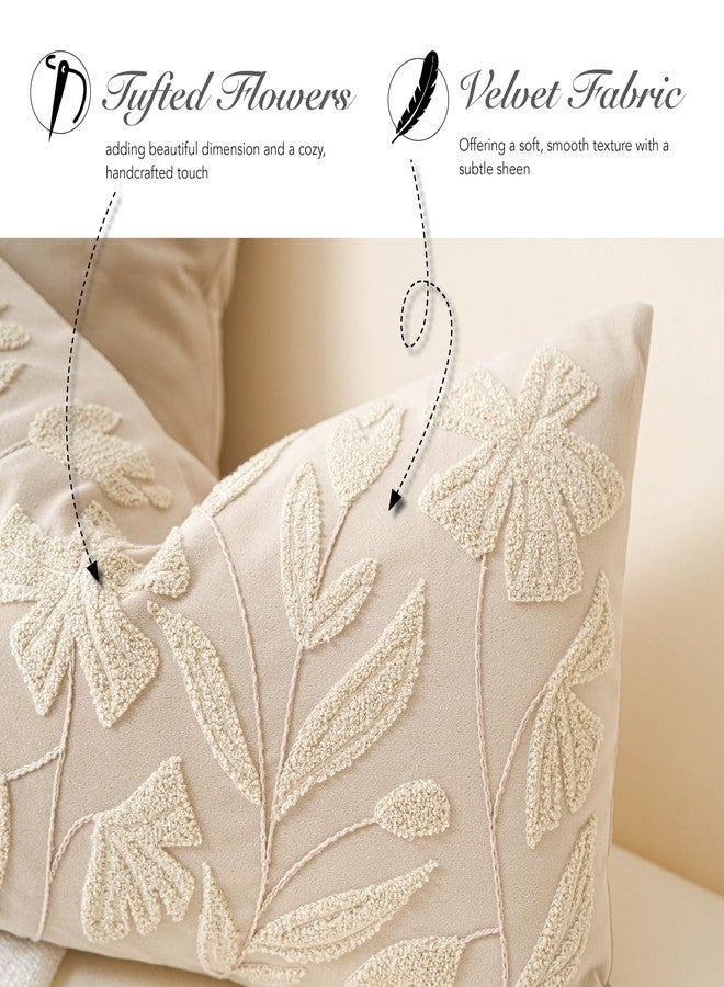 BlissBlush Light Beige Velvet Decorative Long Lumbar Pillow Cover 14x36, Neutral Floral Soft Body Pillow for Bed, Accent Lumbar Throw Pillow for Bedroom, Modern Farmhouse Textured Pillowcase - Image 3