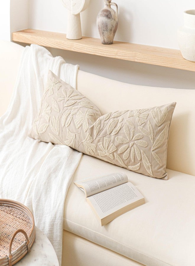 BlissBlush Light Beige Velvet Decorative Long Lumbar Pillow Cover 14x36, Neutral Floral Soft Body Pillow for Bed, Accent Lumbar Throw Pillow for Bedroom, Modern Farmhouse Textured Pillowcase - Image 4