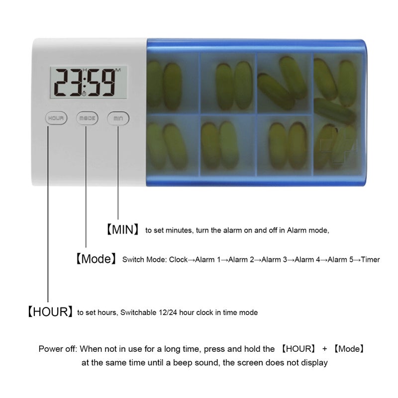 Dust-proof Separated Pill Organizer Pill Box Case Electronic Timer Alarm Clock Reminder Medicine Storage Dispenser - Image 3