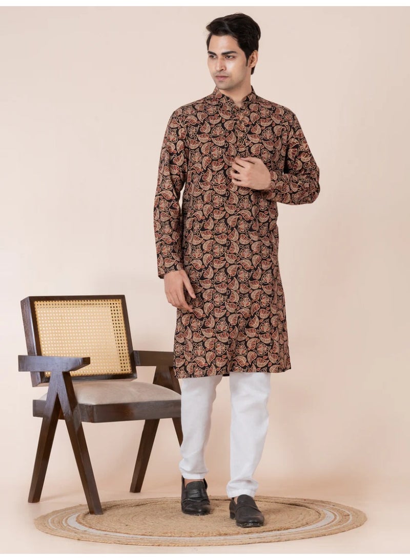 Devoiler Mens Printed All-Over Printed Cotton Kurta Set - Image 3