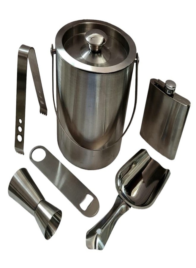 nooks Insulated Ice Bucket with Ice Scope, Ice Tong,Opener,Peg Measure and with Hip Flask | Great bar Tools for Home bar Accessories, Mini bar, Wine Large for bar Silver Color_(Small) - Image 2