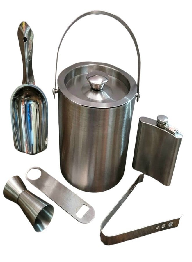 nooks Insulated Ice Bucket with Ice Scope, Ice Tong,Opener,Peg Measure and with Hip Flask | Great bar Tools for Home bar Accessories, Mini bar, Wine Large for bar Silver Color_(Small) - Image 1
