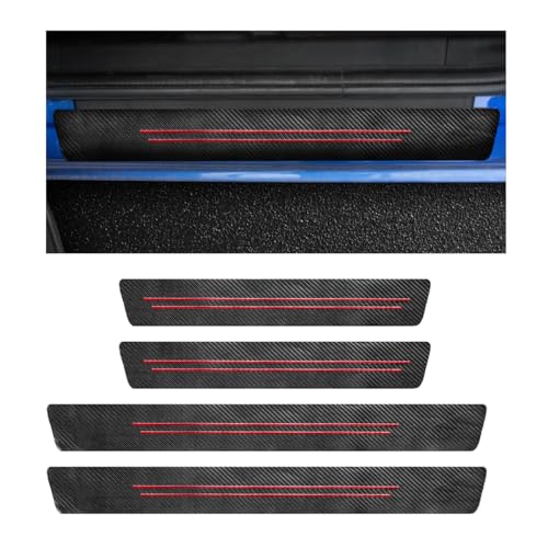 SHMZK 4 PCS Car Door Sill Protector Waterproof Carbon Fiber Style Car Door Entry Guard Sill Protector AntiScratch Door Threshold Strips Stickers for Most Vehicles Car Accessories Red4pcs - Image 1