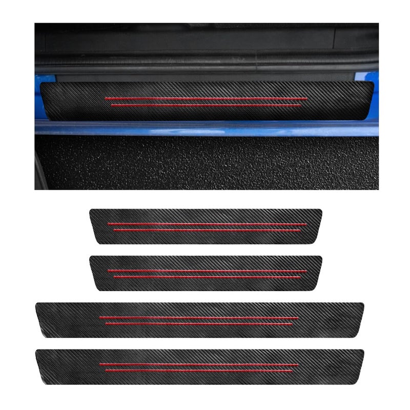 SHMZK 4 PCS Car Door Sill Protector Waterproof Carbon Fiber Style Car Door Entry Guard Sill Protector AntiScratch Door Threshold Strips Stickers for Most Vehicles Car Accessories Red4pcs - Image 3