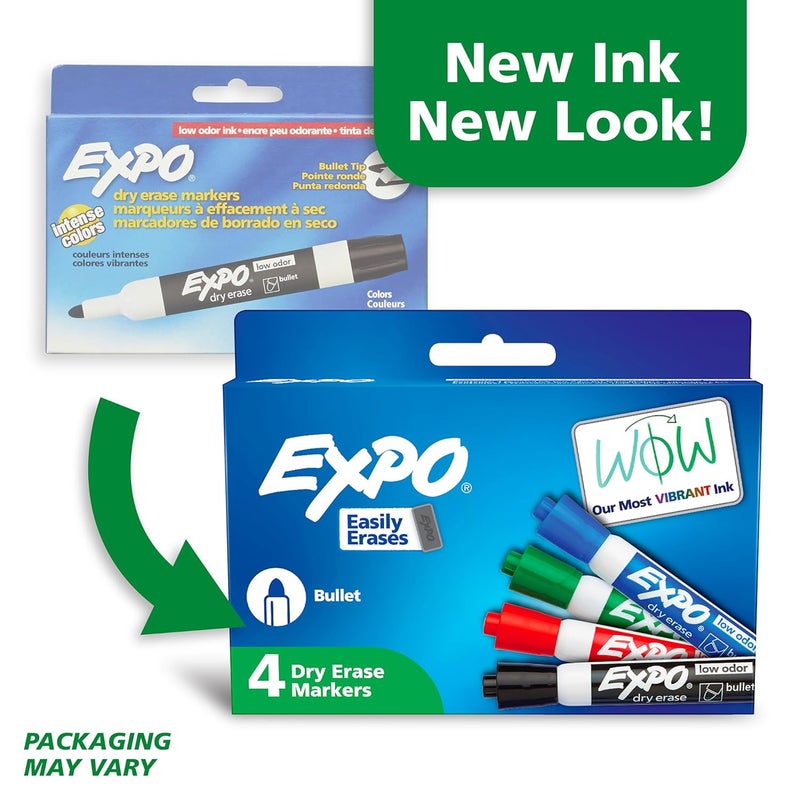 Expo Low Odor Bullet Tip Dry Erase Markers, 4 Colored Markers - Image 3