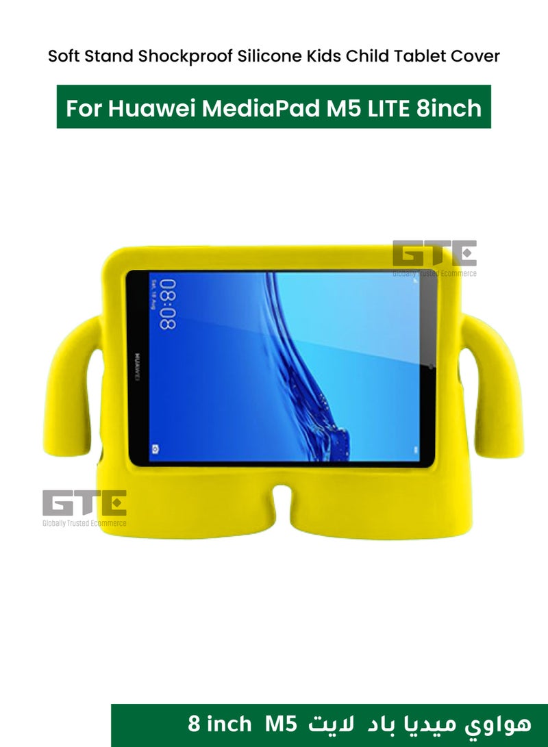 Soft Stand Shockproof Silicone Kids Child Tablet Cover for Huawei MediaPad M5 LITE 8inch-Yellow