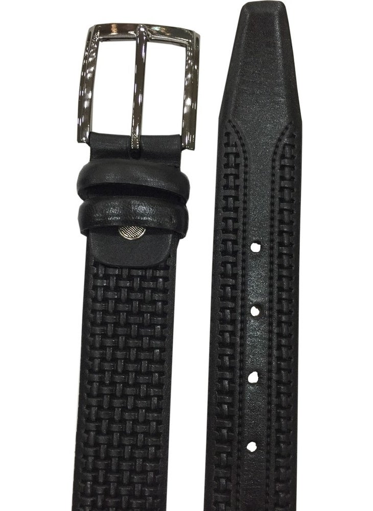 Varetta - Black Knit Pattern Leather Belt - Image 1