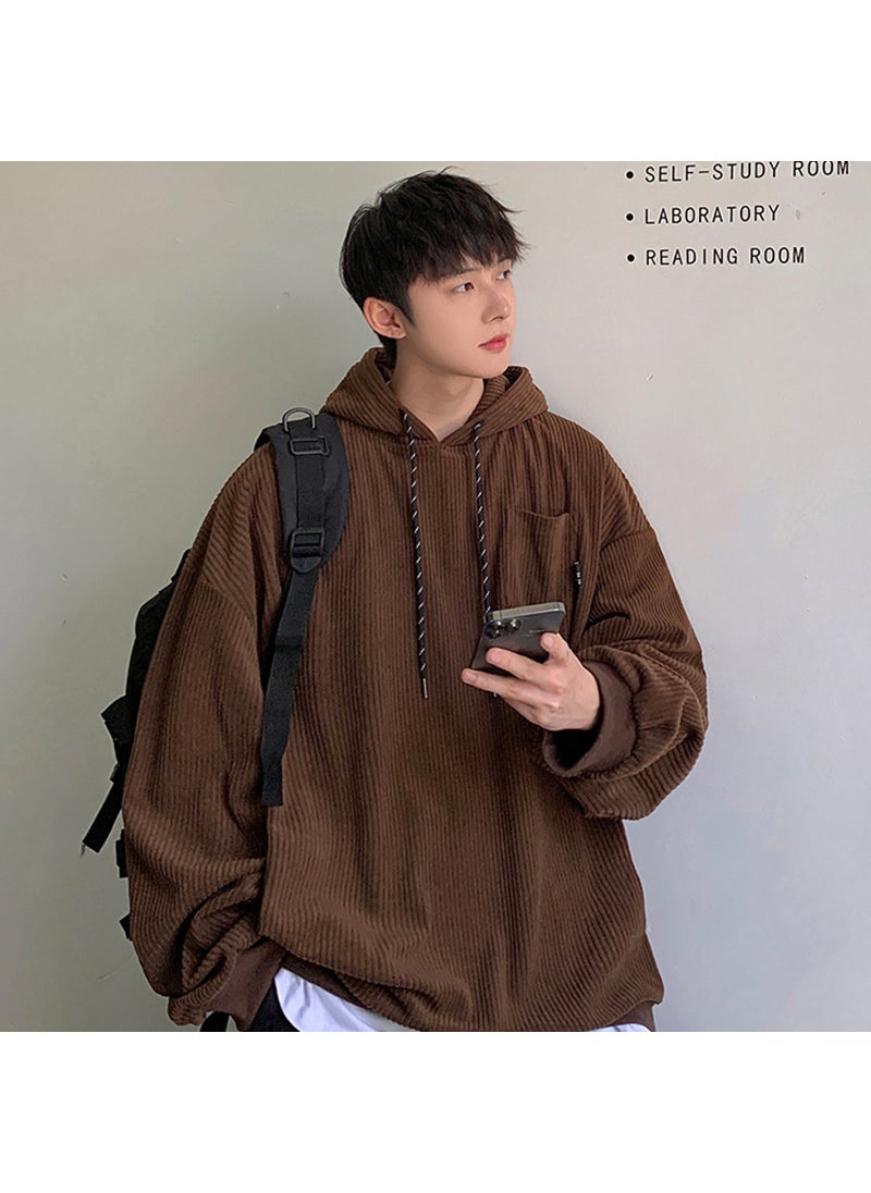 Generic - Spring Autumn Corduroy Hoodie Men Retro Loose Sportswear D.Brown - Image 1