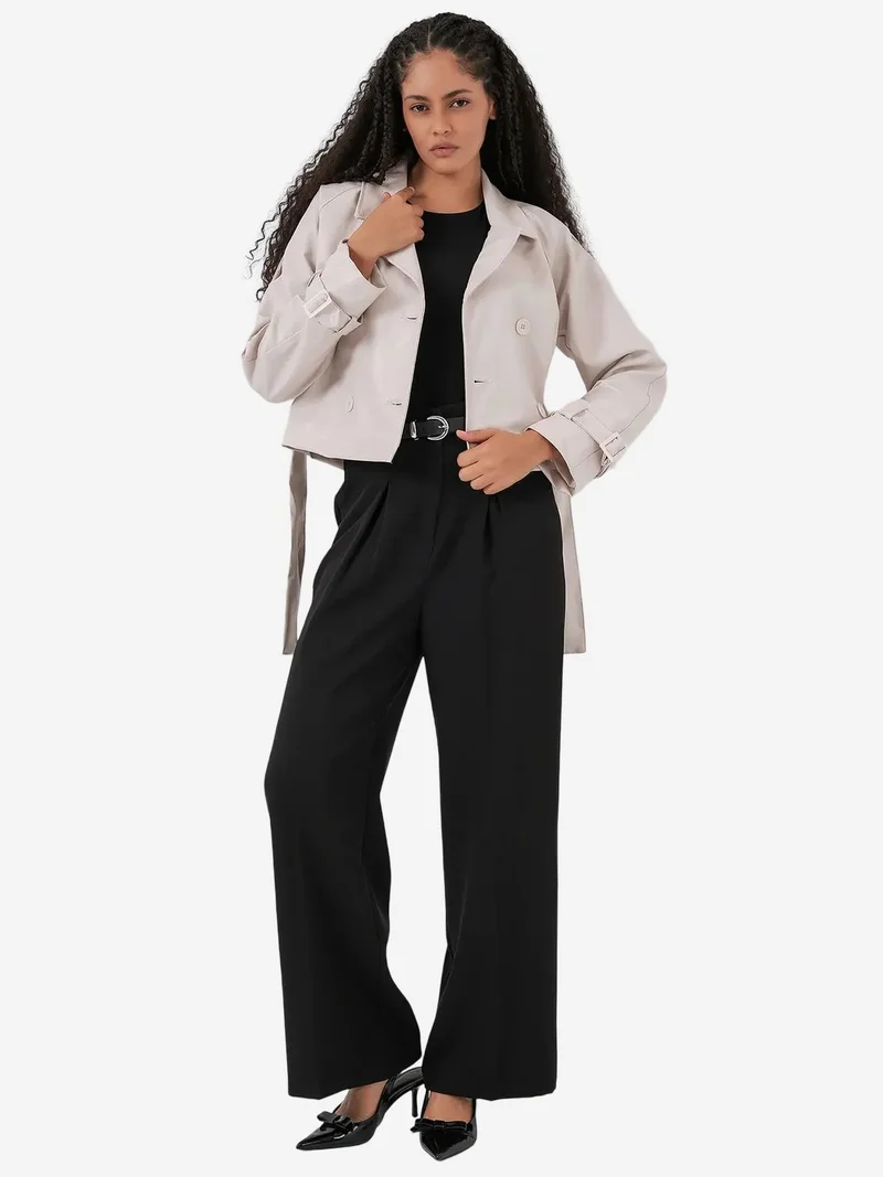 بيغ دارت BDART Fitted Double Breasted Faux Leather Jacket with Bow