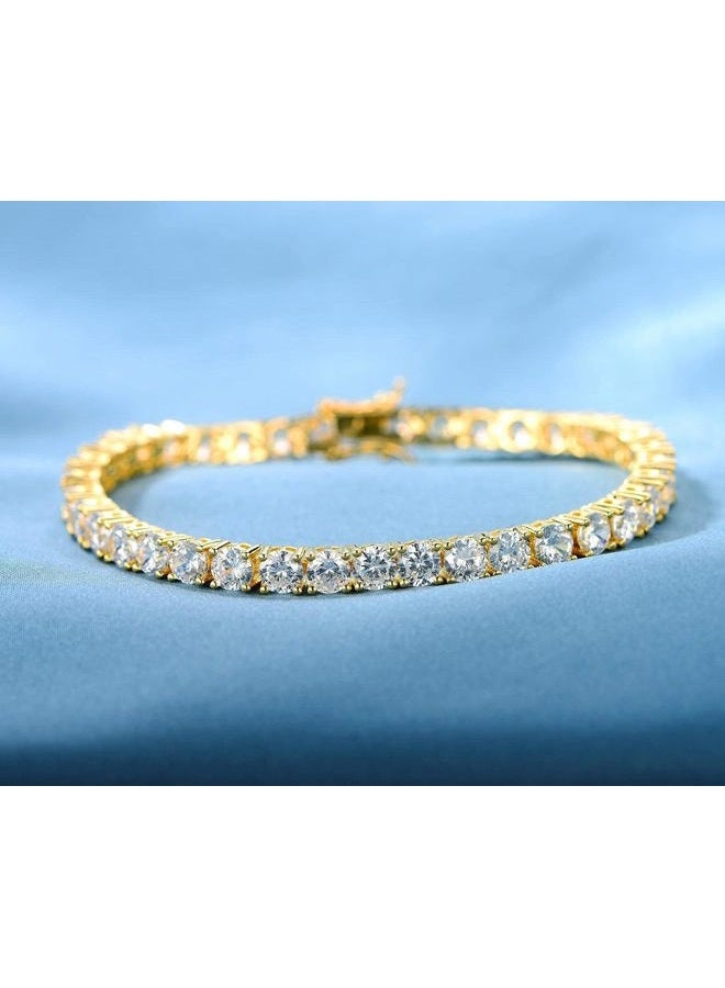 GEMSME 18K White/Yellow Gold Plated Tennis Necklace/Bracelet/Earrings Sets Pack of 3, Brass, Cubic Zirconia - Image 4