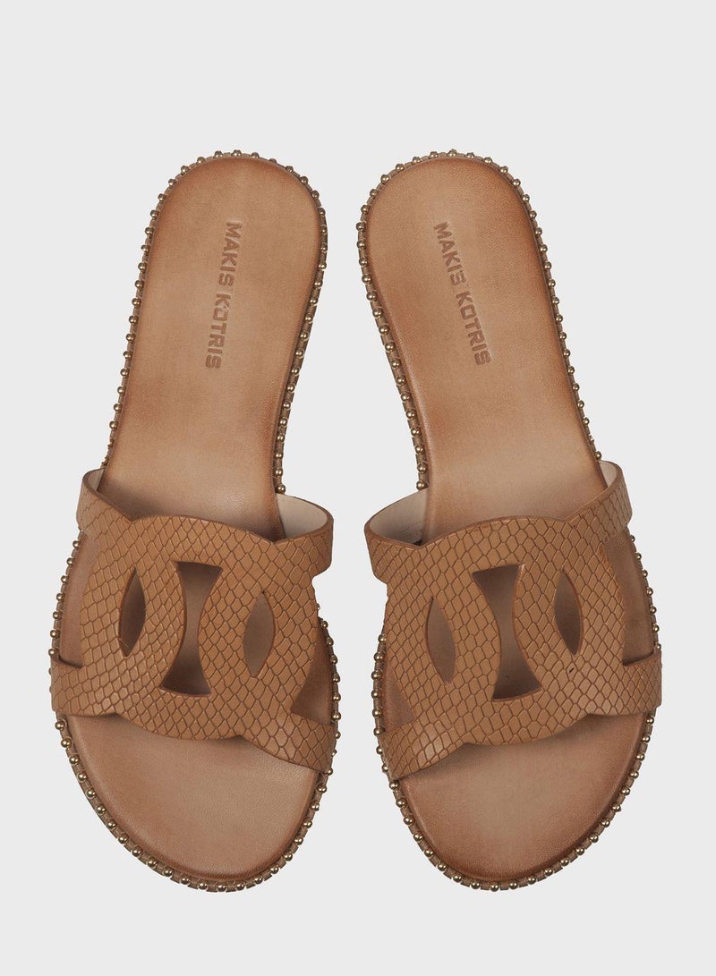 MAKIS KOTRIS Wide Strap Studded Flat Sandal - Image 3
