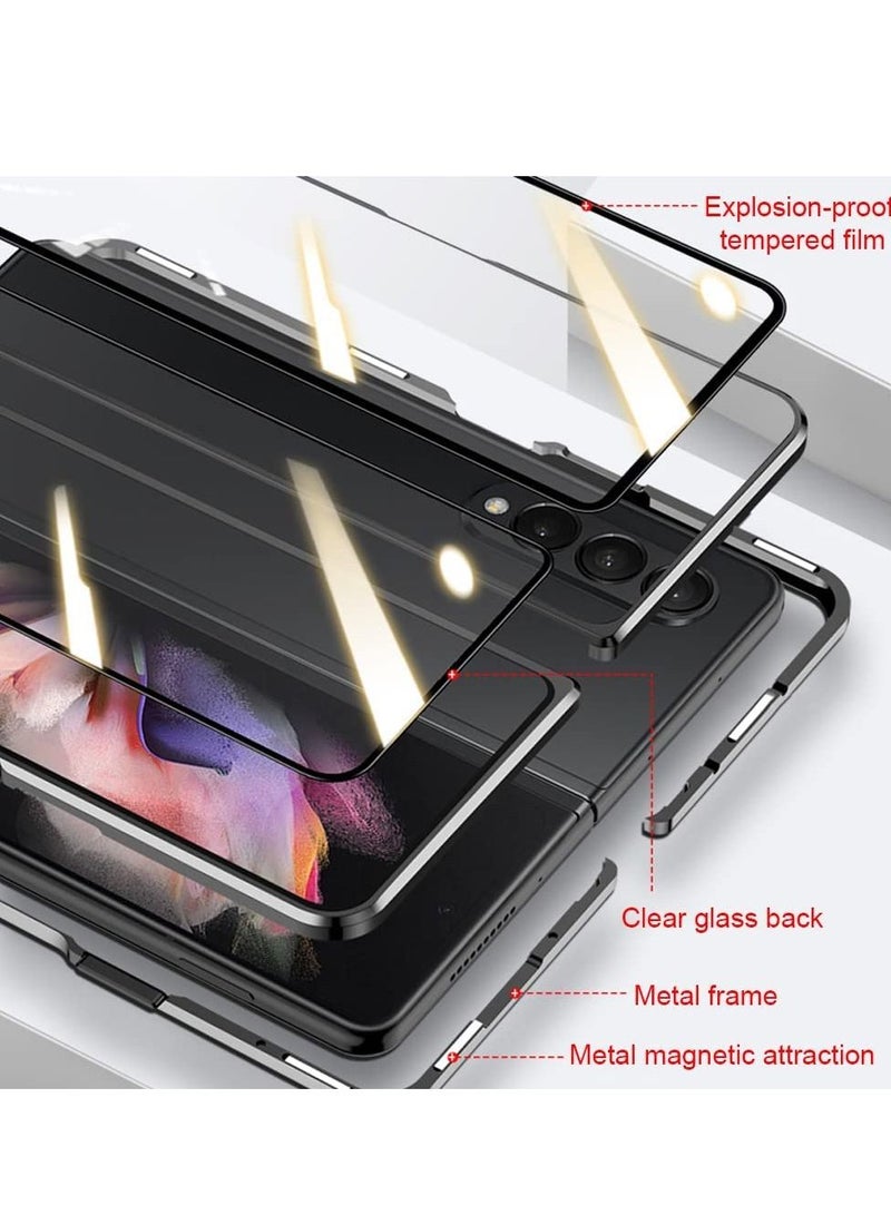 Excefore Case Compatible with Samsung Galaxy Z Fold 4, Magnetic Thin Body Metal Frame Double Sided Clear Tempered Glass Shockproof with Lens Camera Protector Cover (Black) - Image 2