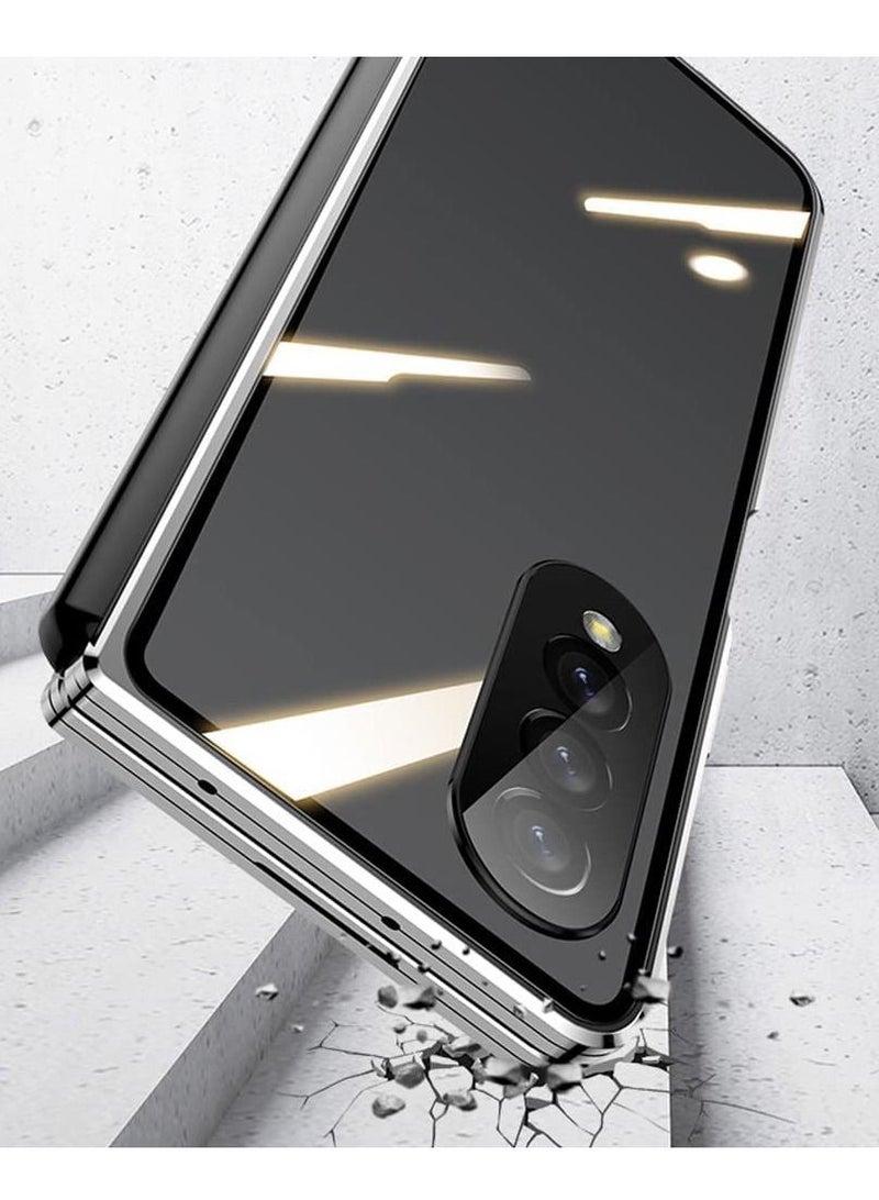 Excefore Case Compatible with Samsung Galaxy Z Fold 4, Magnetic Thin Body Metal Frame Double Sided Clear Tempered Glass Shockproof with Lens Camera Protector Cover (Black) - Image 5