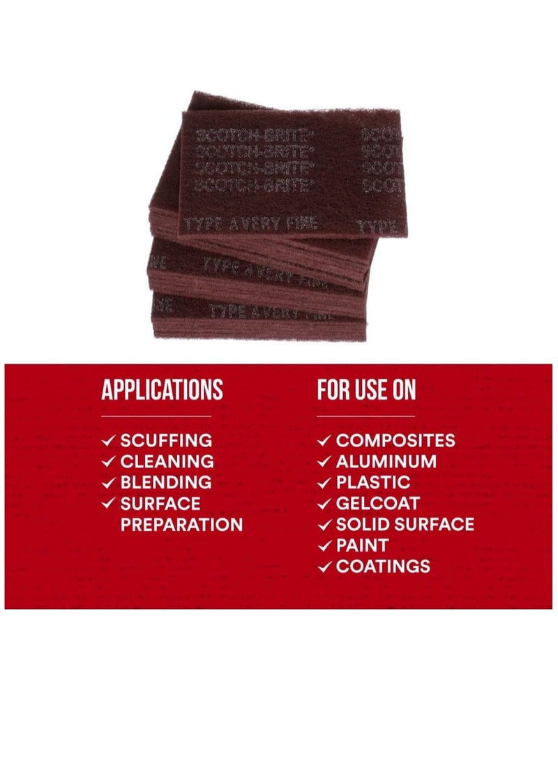 Scotch  3M Scotch-Brite General Purpose 7447 Hand Pad, Very Fine Grade, 6 in x 9 in, Pack of 20, Aluminum Oxide, Surface Preparation, Scuffing, Blending, Cleaning, Maroon - Image 5
