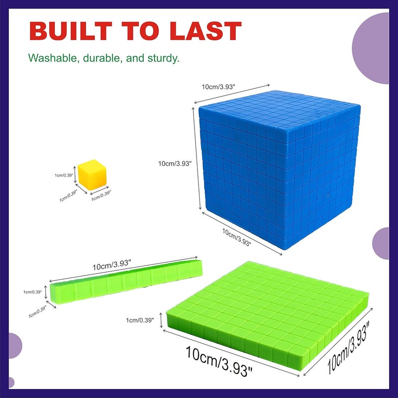 StepsToDo 131 Pieces Base Ten Blocks Kit. with Place Value Mat and Activity Booklet. Teaching Aid. Build Solid Foundation of Number Sense and Place Value. Place Value Blocks. (Multi Colour) - Image 4