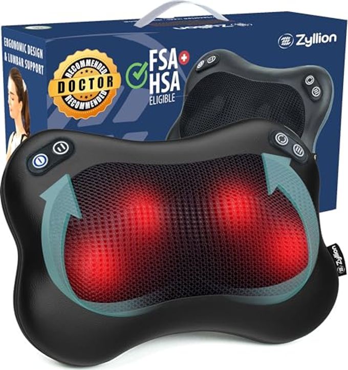 Zyllion Shiatsu Back and Neck Massager with Heat Cordless Rechargeable 3D Electric Kneading Deep Tissue Massage Pillow with 2 Speeds for Muscle Pain Relief Black ZMA34RB - Image 4