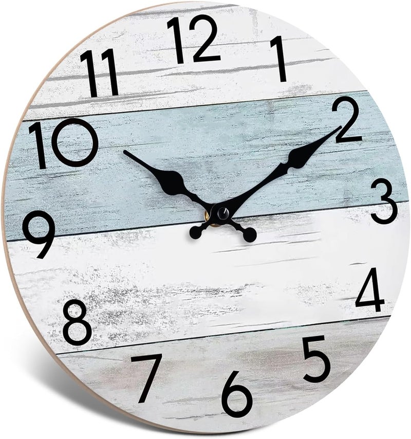 KECYET Wall Clock Silent Non-Ticking Wooden Clocks Battery Operated 8 Inch Small Country Retro Rustic and Beach Style Decorative for Kitchen, Home, Bathroom, Bedroom (Blue) - Image 2