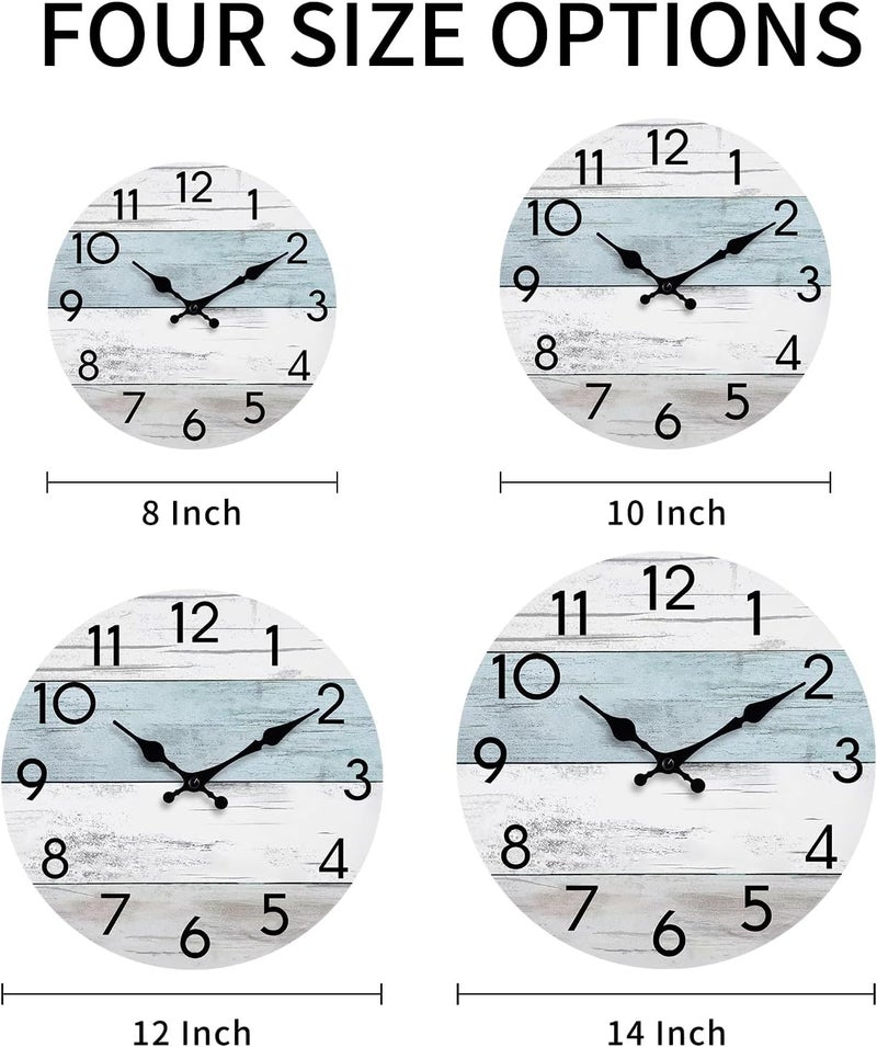 KECYET Wall Clock Silent Non-Ticking Wooden Clocks Battery Operated 8 Inch Small Country Retro Rustic and Beach Style Decorative for Kitchen, Home, Bathroom, Bedroom (Blue) - Image 5