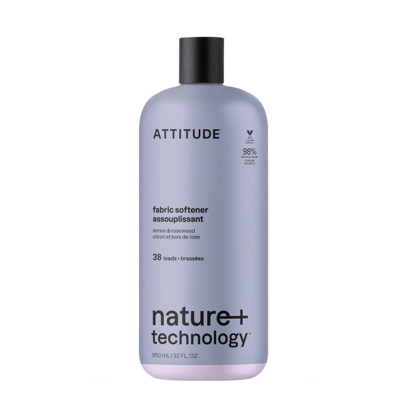 ATTITUDE Liquid Fabric Softener, Natural Origin Ingredients, For White and Colored Clothing, Deodorizes, Gentle on Delicate Skin, Lemon & Rosewood, 38 Loads, 32 Fl Oz - Image 1