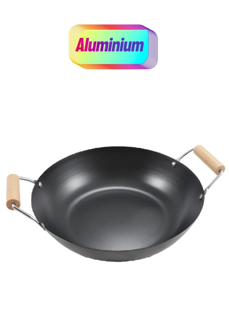 PARFAIT Double Handle Wok with Wooden Handle Black and Beige 12 Inch 31812-HE