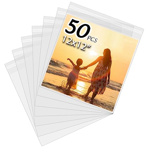 Somime 50 Pack Acid-Free Crystal Clear Sleeves Storage Bags for 12x12 Art Prints/Pictures/Photos/Framing Mat Mattes(12 2/5" x12 2/5") - Image 1