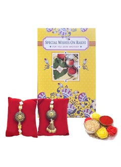 Saugat Traders Saugat Traders Couple Rakhi Set with Greeting Card | Designer Rakhi for Brother and Bhabhi | Roli Chawal Chopra | Raksha Bandhan Gift  - Image 1