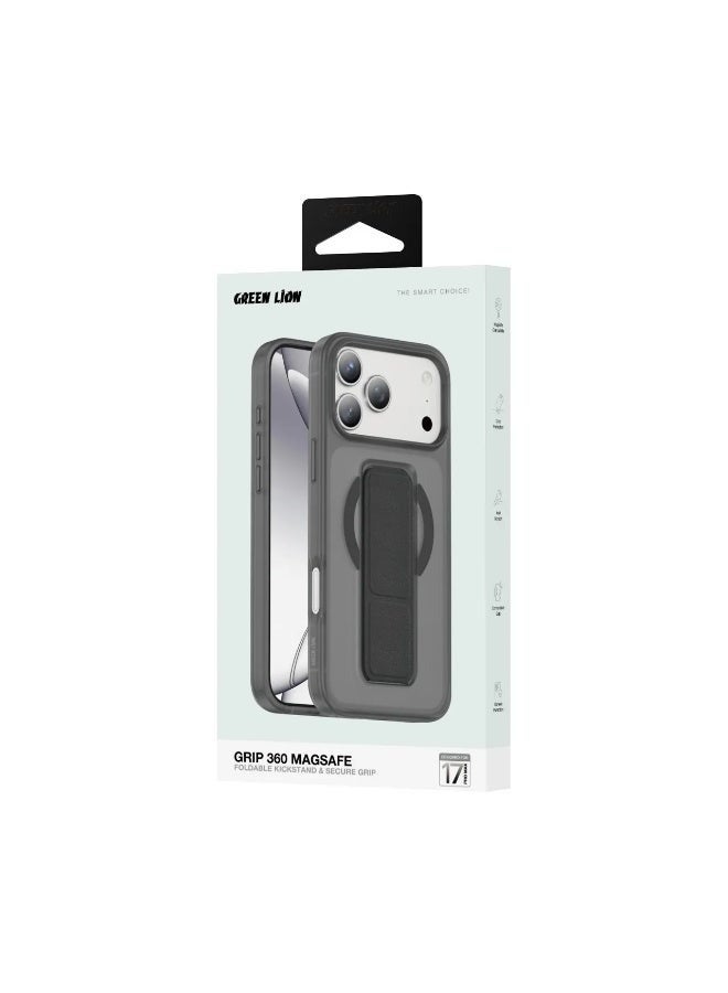 GREEN LION iPhone 17 Pro MagSafe Case GRIP 360 Back Cover / Leather Grip Strap / Foldable Stand / Strong Magnets / Drop Protection / Camera Protection / Scratch Resistant - Black Titanium - Image 3