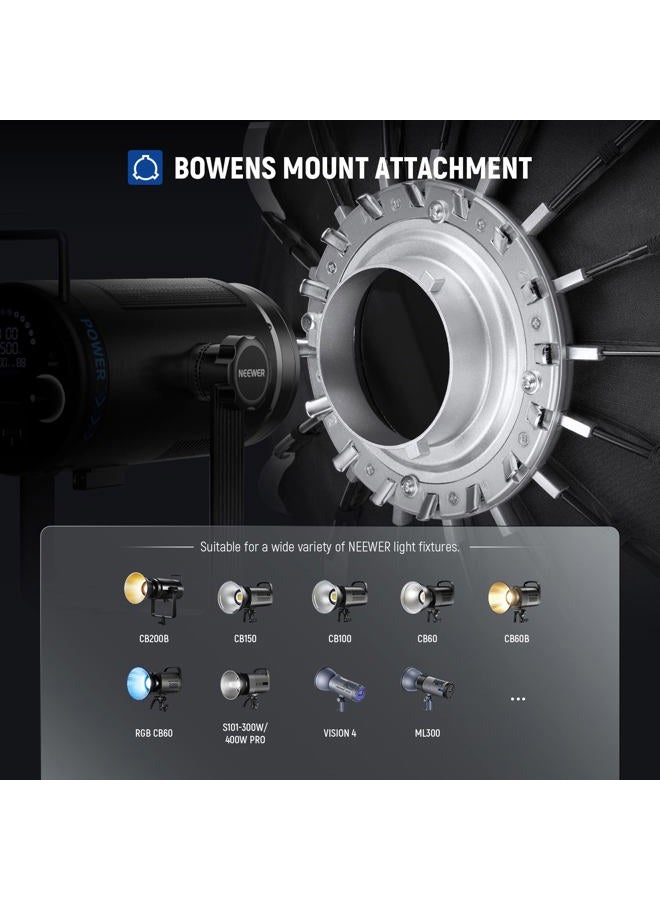Neewer 47.2inch/120cm Parabolic Softbox Quick Set up Quick Folding, with Diffusers/Honeycomb Grid/Bag, Compatible with Aputure 120d Light Dome Godox sl60w NEEWER RGB CB60 and Other Bowens Mount Lights - Image 4