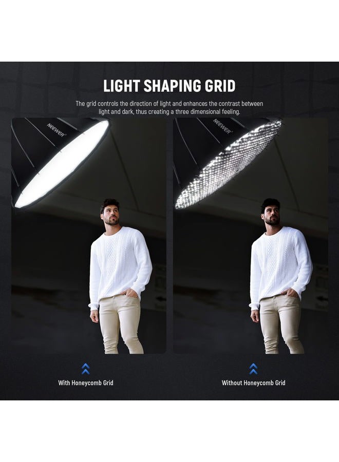 Neewer 47.2inch/120cm Parabolic Softbox Quick Set up Quick Folding, with Diffusers/Honeycomb Grid/Bag, Compatible with Aputure 120d Light Dome Godox sl60w NEEWER RGB CB60 and Other Bowens Mount Lights - Image 3