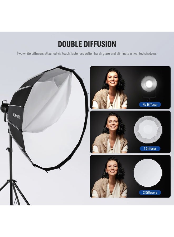 Neewer 47.2inch/120cm Parabolic Softbox Quick Set up Quick Folding, with Diffusers/Honeycomb Grid/Bag, Compatible with Aputure 120d Light Dome Godox sl60w NEEWER RGB CB60 and Other Bowens Mount Lights - Image 2