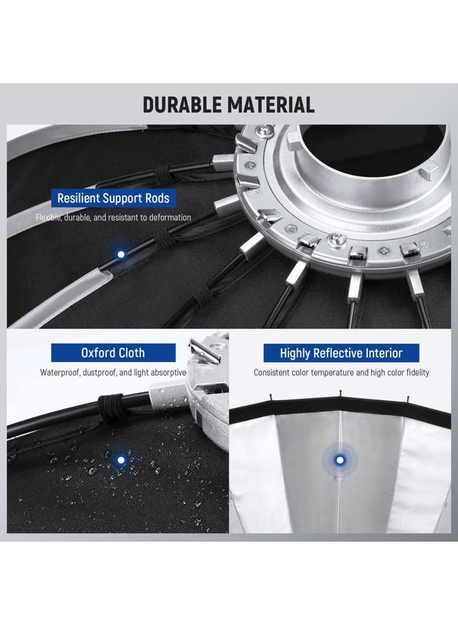 Neewer 47.2inch/120cm Parabolic Softbox Quick Set up Quick Folding, with Diffusers/Honeycomb Grid/Bag, Compatible with Aputure 120d Light Dome Godox sl60w NEEWER RGB CB60 and Other Bowens Mount Lights - Image 5