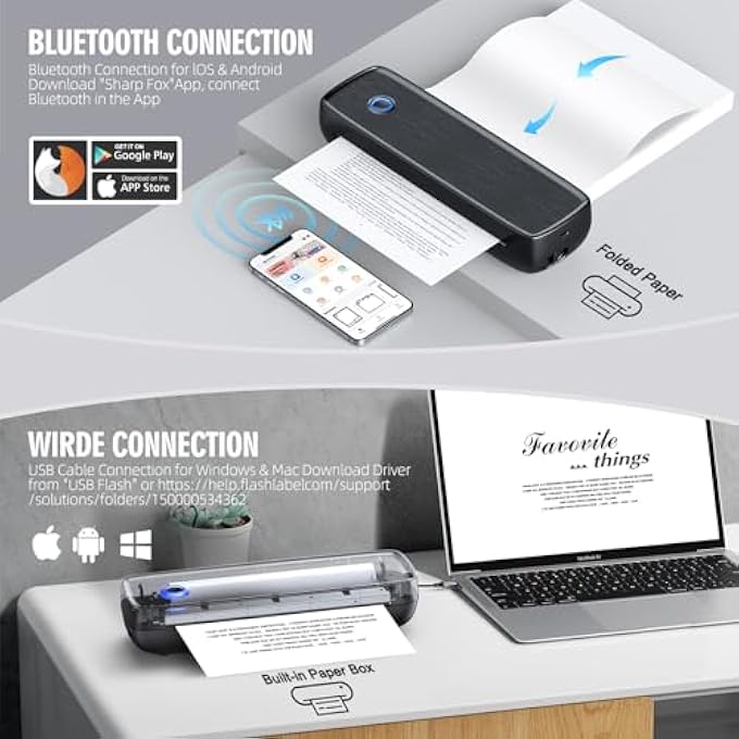 PORTABLE PRINTER WIRELESS FOR TRAVEL, THERMAL WIRELESS BLUETOOTH MINI INKLESS PRINTER FOR TRAVEL SUPPORT 8.5" X 11" US LETTER&LEGAL A4&A5 THERMAL PAPER, COMPATIBLE WITH ANDROID AND IOS PHONE&LAPTOP - Image 3