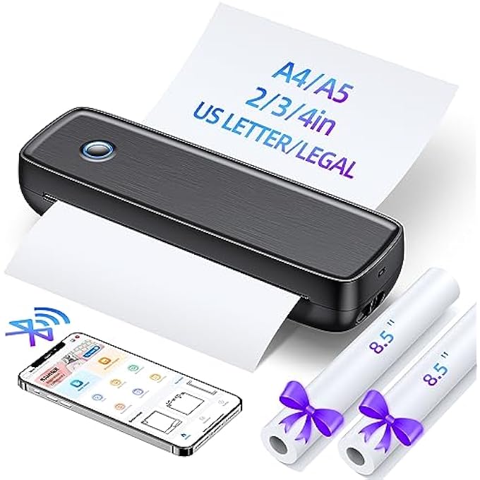 PORTABLE PRINTER WIRELESS FOR TRAVEL, THERMAL WIRELESS BLUETOOTH MINI INKLESS PRINTER FOR TRAVEL SUPPORT 8.5" X 11" US LETTER&LEGAL A4&A5 THERMAL PAPER, COMPATIBLE WITH ANDROID AND IOS PHONE&LAPTOP - Image 2