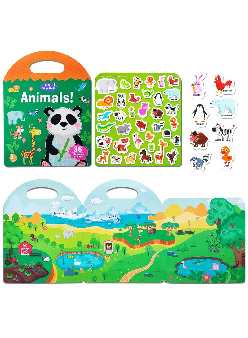 يونيكبيبي كتاب ملصقات حيوانات قابل لإعادة الاستخدام للأطفال، كتاب نشاط بملصقات منتفخة مقاومة للماء، لعبة ملصقات جيلاتينية، كتاب ترفيهي للسفر للأطفال من عمر 3-5 سنوات، هدية للأولاد والبنات - Image 1