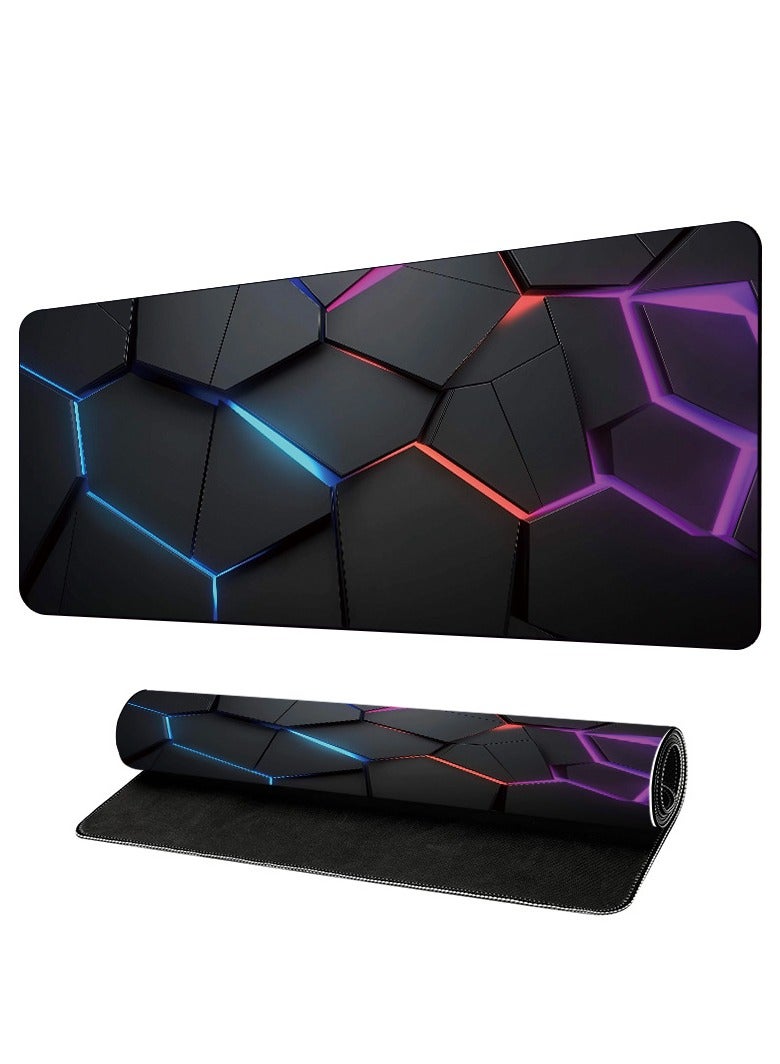 Beauenty 3D Geometry Desk Pad Mouse Pad Colorful Crack Cool Extended Gaming Mouse Pad Mat with Stitched Edge Non-Slip Base Big Mouse Pad Office Computer Keyboard Laptop Home 800*300*3mm