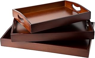 Comfify Bamboo Serving Trays with Handle Ã¢â‚¬â€œ Set of 3 Wooden Trays that Nest Ã¢â‚¬â€œ Large, Medium and Small Tray - Image 1
