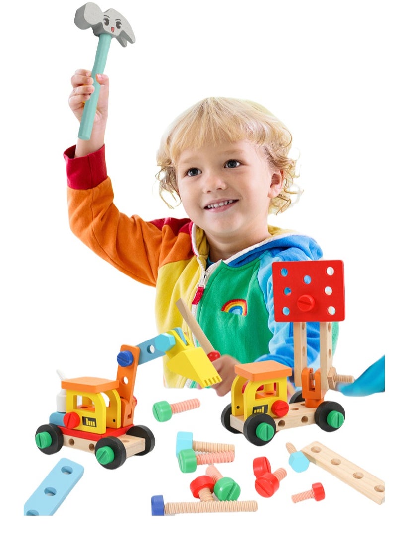 Wooden children's portable tool box for screw tightening, disassembly and repair DIY multi-functional toy for boys' pretend play, an educational toy for children. DIY screw assembly set for children, portable design, multi-functional, large capacity, skill cultivation for hands-on practice, suitable for boys aged 3 to 10 as a birthday gift set.  - Image 1