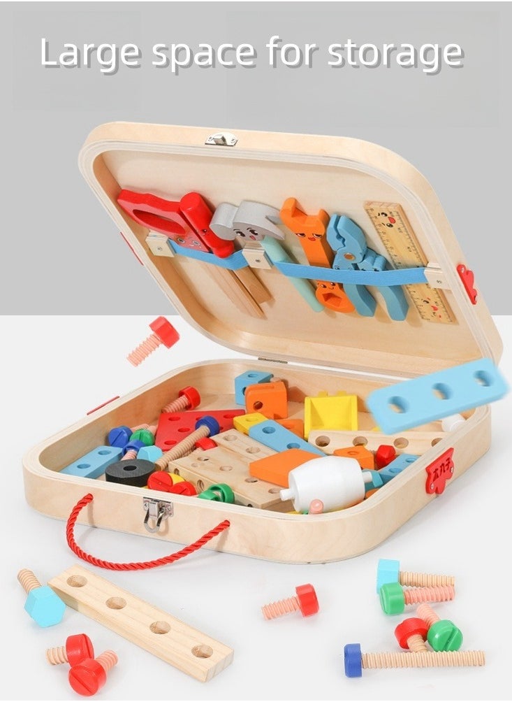 Wooden children's portable tool box for screw tightening, disassembly and repair DIY multi-functional toy for boys' pretend play, an educational toy for children. DIY screw assembly set for children, portable design, multi-functional, large capacity, skill cultivation for hands-on practice, suitable for boys aged 3 to 10 as a birthday gift set.  - Image 4