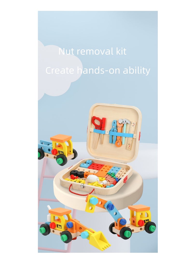 Wooden children's portable tool box for screw tightening, disassembly and repair DIY multi-functional toy for boys' pretend play, an educational toy for children. DIY screw assembly set for children, portable design, multi-functional, large capacity, skill cultivation for hands-on practice, suitable for boys aged 3 to 10 as a birthday gift set.  - Image 3