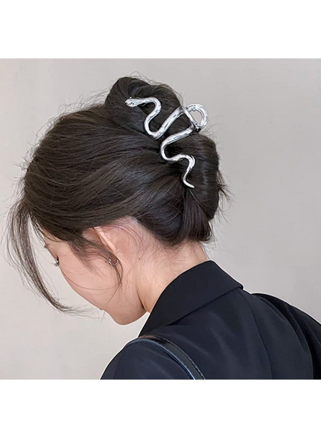 AIUPUOC Hair Clips Large Hair Claw Clips Metal Silver Snake Hair Accessories For Thick Hair For Women Girls Elegant French Hair Barrettes Hairpin Banana Clips 2Pcs - Image 4