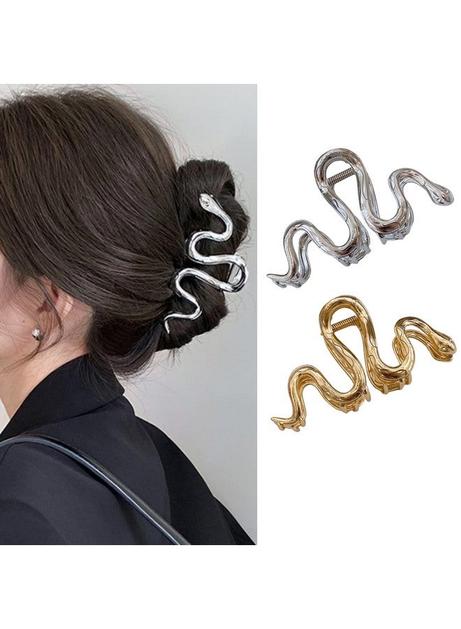 AIUPUOC Hair Clips Large Hair Claw Clips Metal Silver Snake Hair Accessories For Thick Hair For Women Girls Elegant French Hair Barrettes Hairpin Banana Clips 2Pcs - Image 2