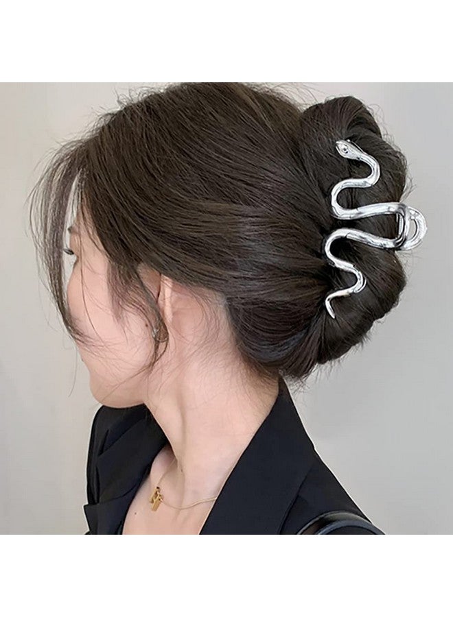 AIUPUOC Hair Clips Large Hair Claw Clips Metal Silver Snake Hair Accessories For Thick Hair For Women Girls Elegant French Hair Barrettes Hairpin Banana Clips 2Pcs - Image 3