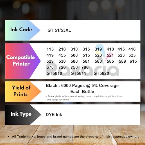 Ravaria Refill Ink for HP GT51XL/53XL GT 52 for HP Ink Tank 115, 310, 315, 319, 410, 415, 416, 419, 455, 500, 515, 530, 615, 750, 790, 670, GT5810, GT5811, GT5820 (GT51XL Black 2 Pcs) - Image 2