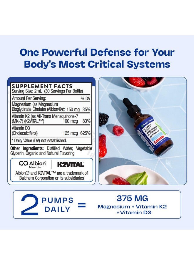 Drops of Nature مكمل مغنيسيوم جليسينات، فيتامين K2 و D3 - نباتي، خالي من الكائنات المعدلة وراثيًا - مكمل فيتامين D MK7 K2 ومزيج المغنيسيوم - مع مغذيات لصحة العظام ووظيفة القلب والأوعية الدموية (توت مختلط، 60 مل) - Image 5